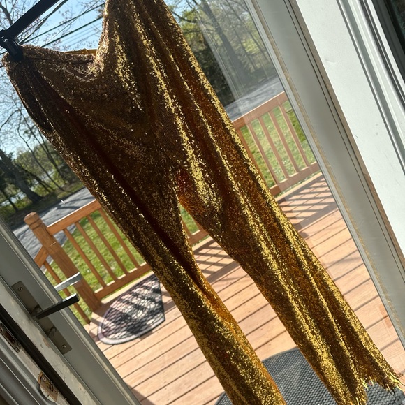 NovaLuxe Piper Gold Sequin Wide Leg Pants X Large never worn - Picture 2 of 8